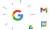 Google Workspace product logos arranged like bubbles floating in the air